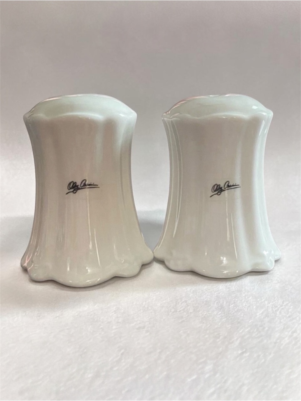Vintage Oleg Cassini White Salt & Pepper Shakers with Stoppers